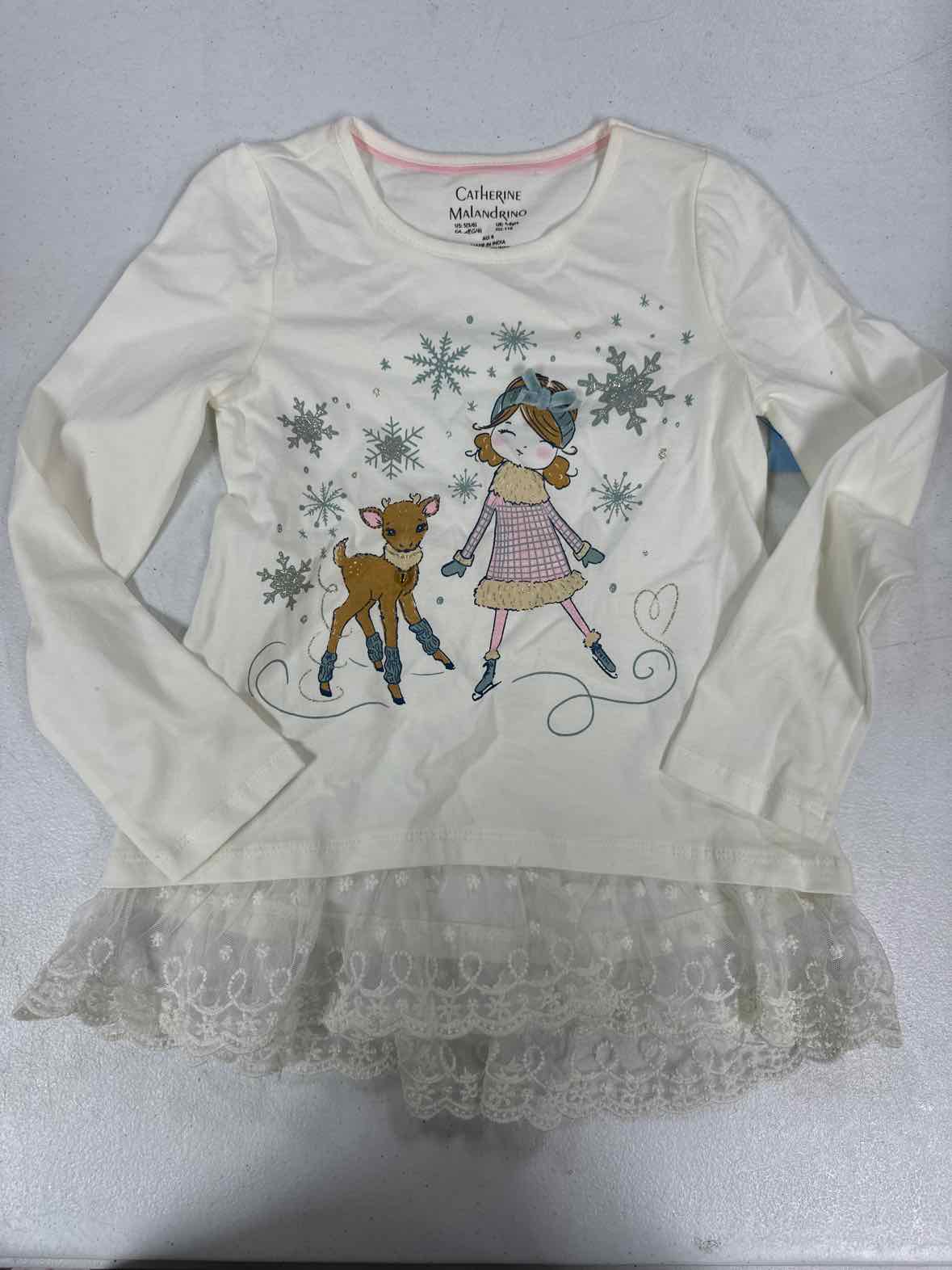 Catherine Maladrino (D) White Youth Size 6 Girls LSTop