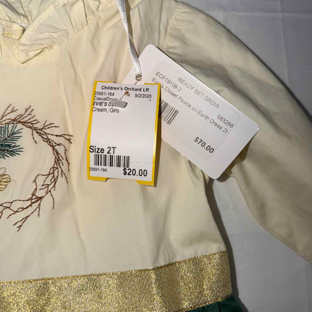 EVIE'S CLOSET Cream Toddler Size 2T Girls CasualDress