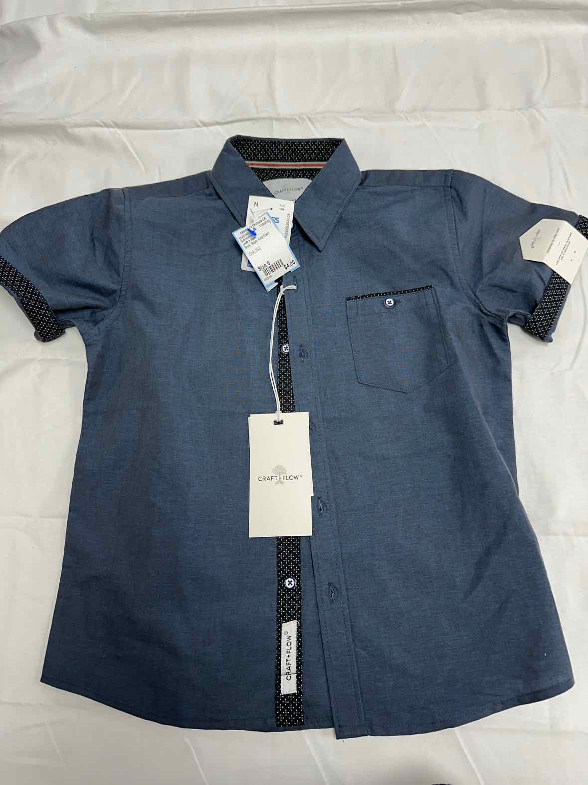 craft + flow Blue Youth Size 6 Boys ButtondownSS