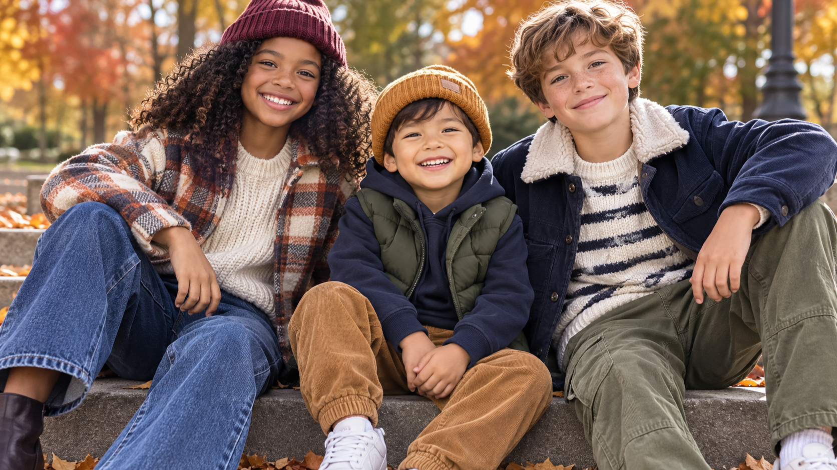 3 children sitting outside