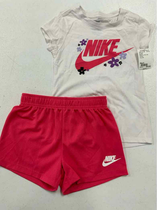 Nike (B) White Pink Youth Size 6 Girls 2PCCasual